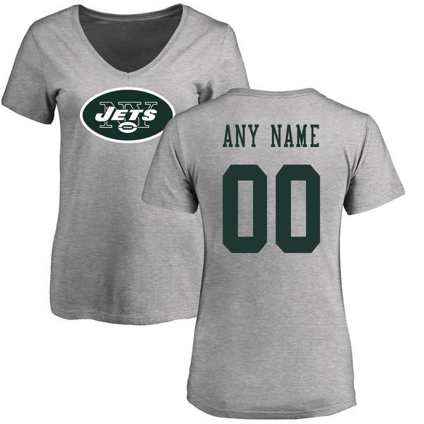 Women New York Jets NFL Pro Line Ash Custom Name and Number Logo Slim Fit T-Shirt->nfl t-shirts->Sports Accessory